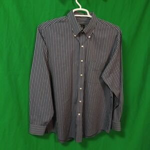 Jos. A.‎ Bank Mens Traveler Tailored Fit Striped Button Down Shirt Navy Grey L